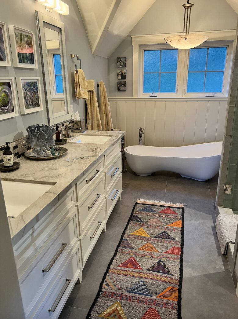 Primary bathroom with designed tub