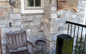 Front porch with basalt column water feature