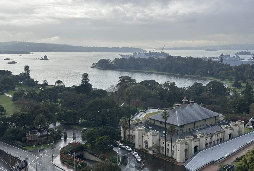 View from lounge featuring Conservatorium and harbour