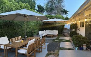 Backyard and Garden in back. Cafe lights.