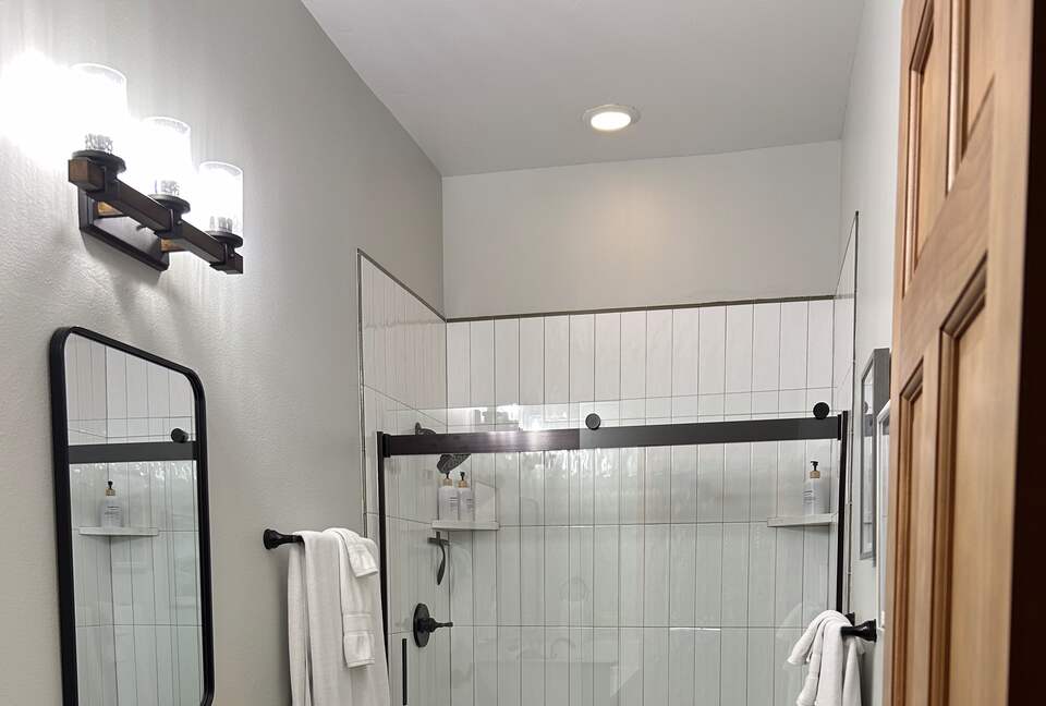 Updated primary bath with double sinks