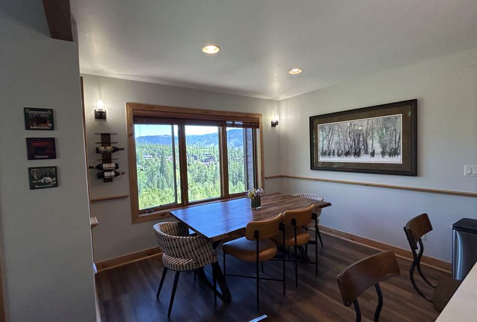 Dining area with forest views