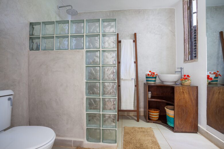 Master bedroom ensuite Bathroom with solar hot water shower