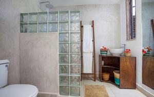 Master bedroom ensuite Bathroom with solar hot water shower