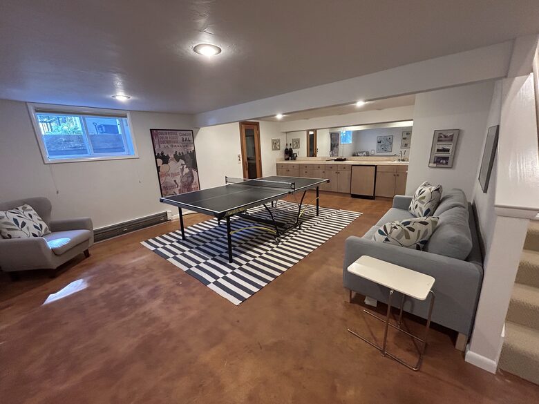 Basement ping pong table and sauna