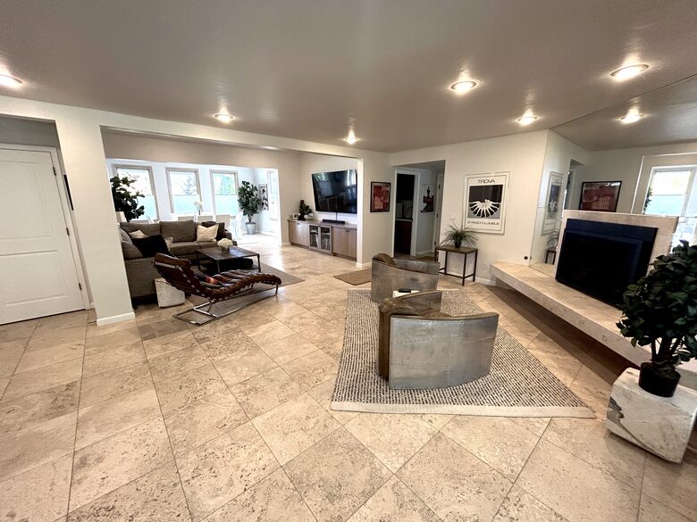 Fire place and chairs in living room