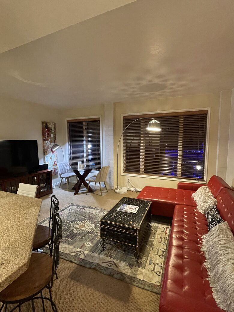 Living room facing Main Street and Mountain Views