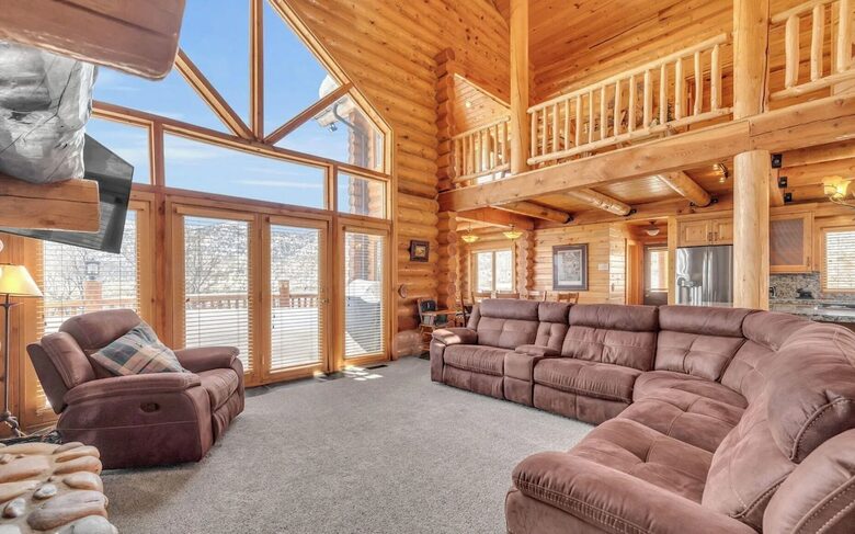 Living Room with view of upstairs loft
