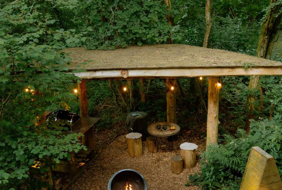 Outdoor Dining Room with Fire Pit + Pizza Oven