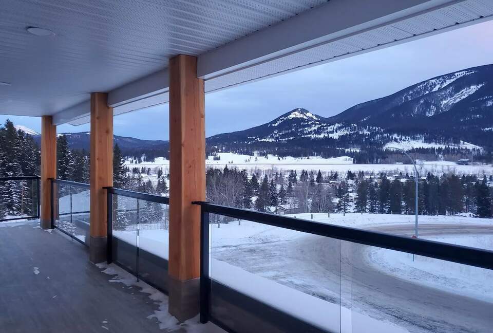 Main floor front balcony in winter.