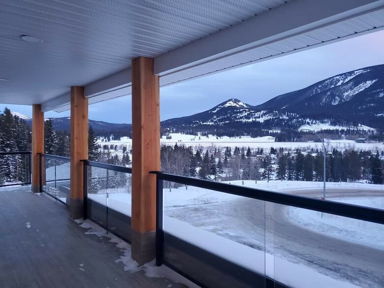 Main floor front balcony in winter.