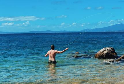 Fly fishing from the shore