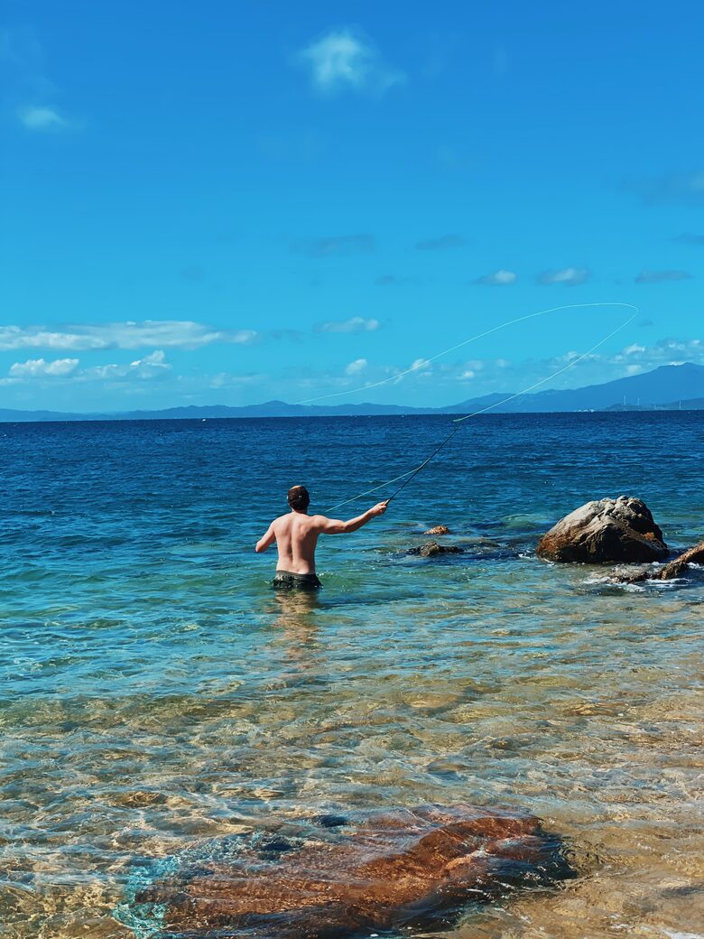 Fly fishing from the shore