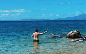Fly fishing from the shore