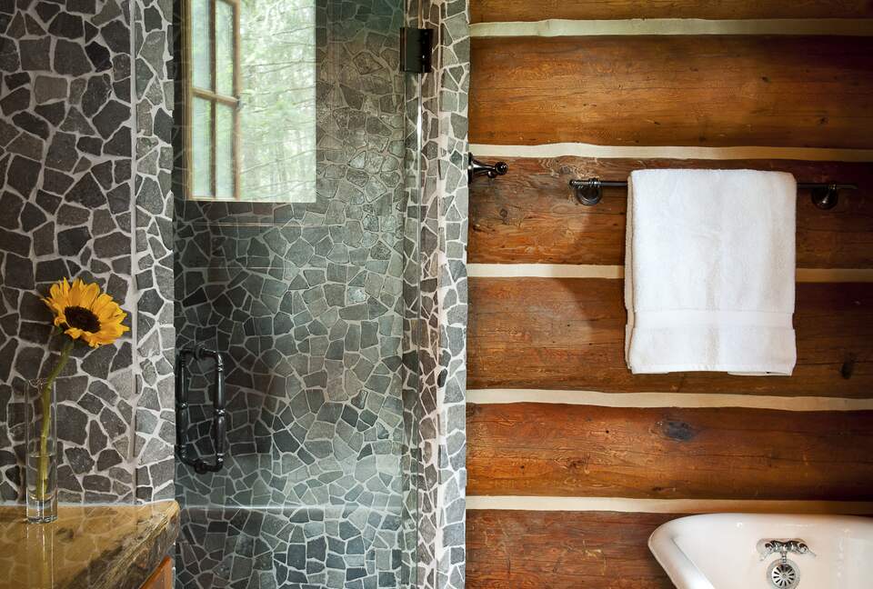 Master bath with shower and antique slipper tub