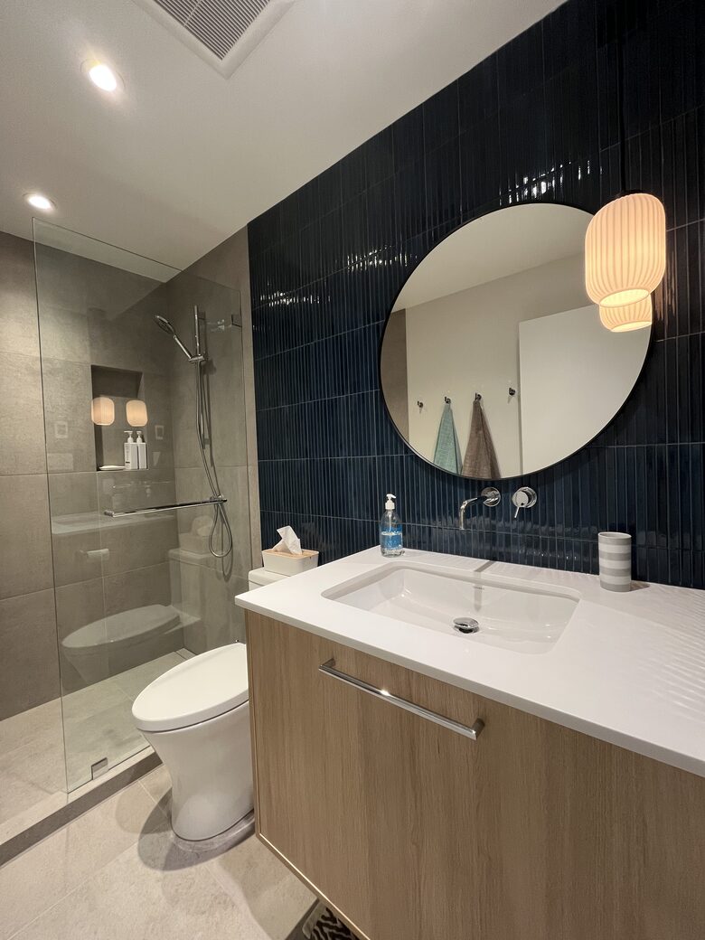 1st floor bathroom with large shower.