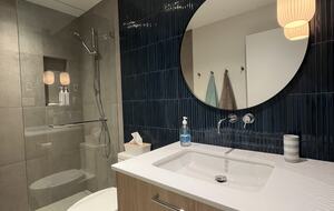 1st floor bathroom with large shower.