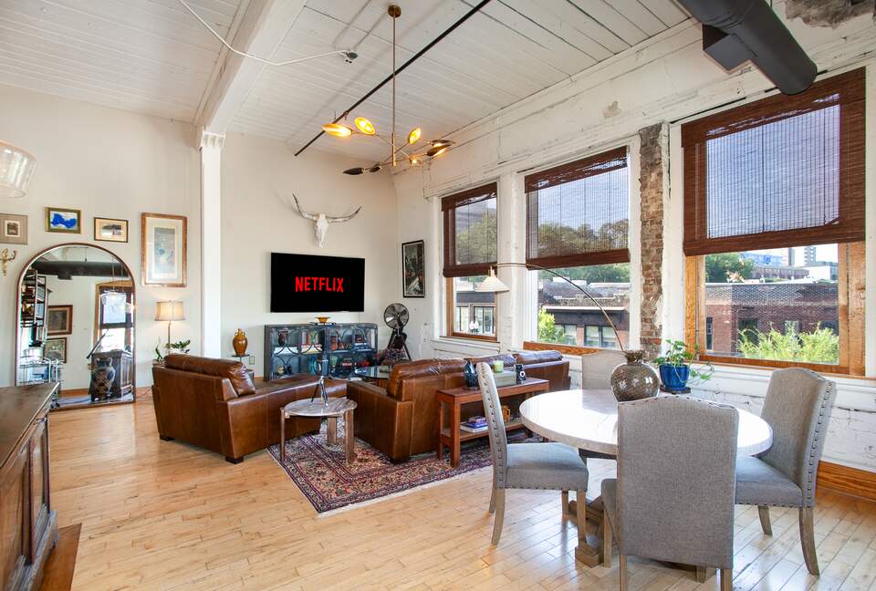 Open and comfortable living area w/ 75" TV