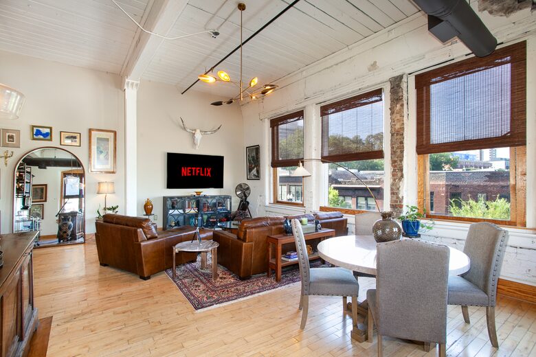 Open and comfortable living area w/ 75" TV