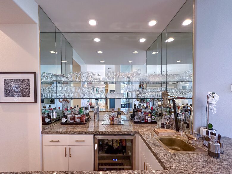 Chic Wet Bar with Granite Countertops