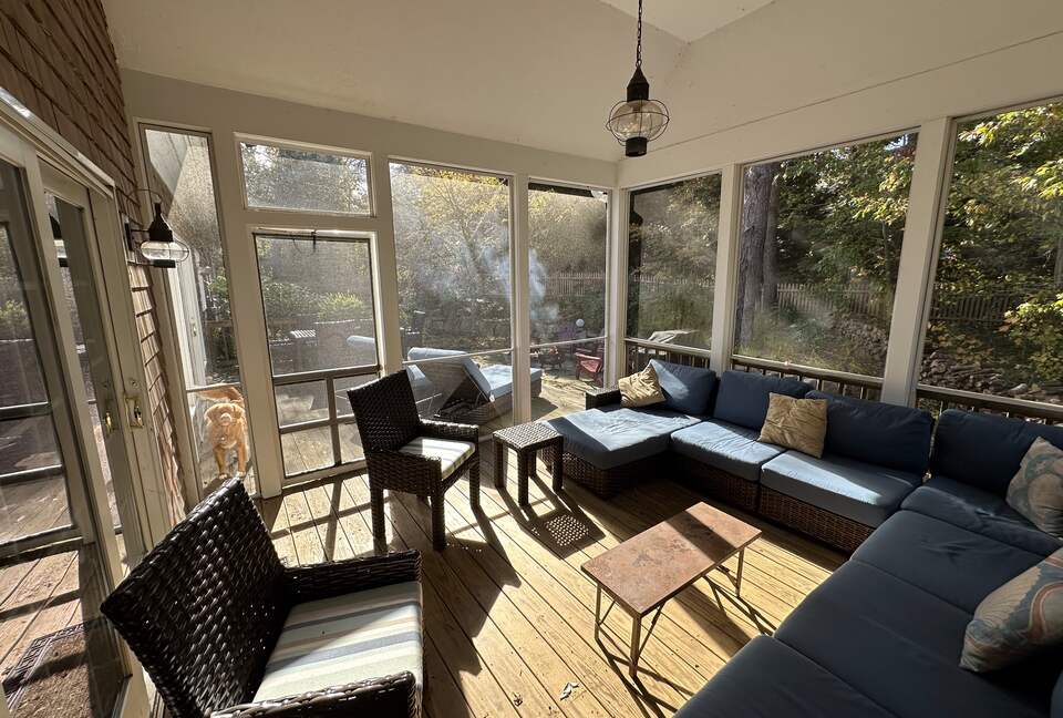 Screened in Back Porch Looking into Garden