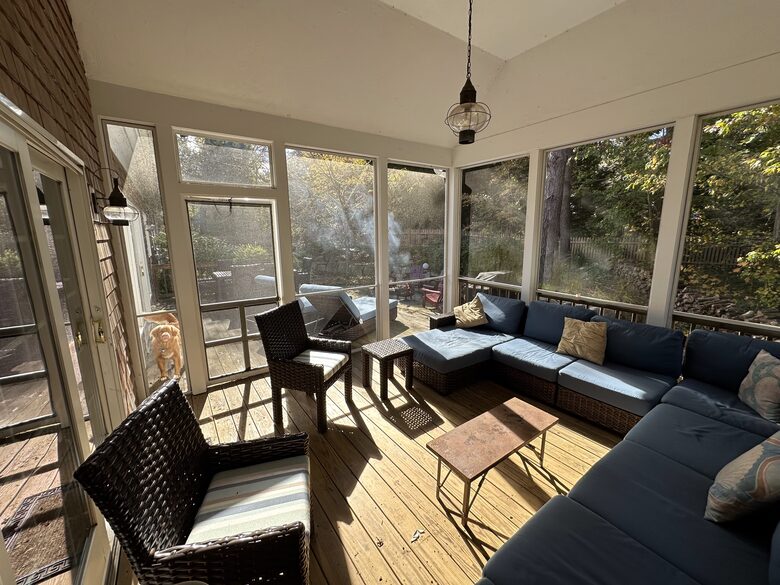 Screened in Back Porch Looking into Garden