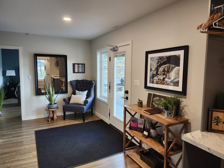 Main entrance of the house on the basement walkout floor.