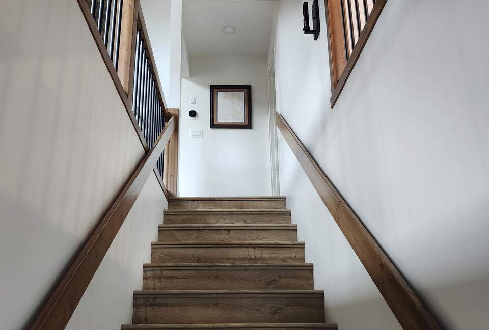 Stairs from the main entrance to the main floor.
