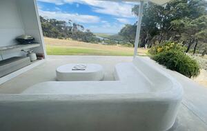 Outdoor seating and BBQ area