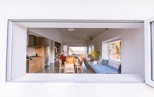 Living area with double day beds ocean, river and tree views