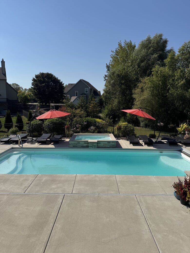 Seasonal Salt Water Pool with a Salt Water Hot Tub Overflow