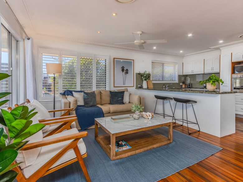 Simple and clean living area with natural light