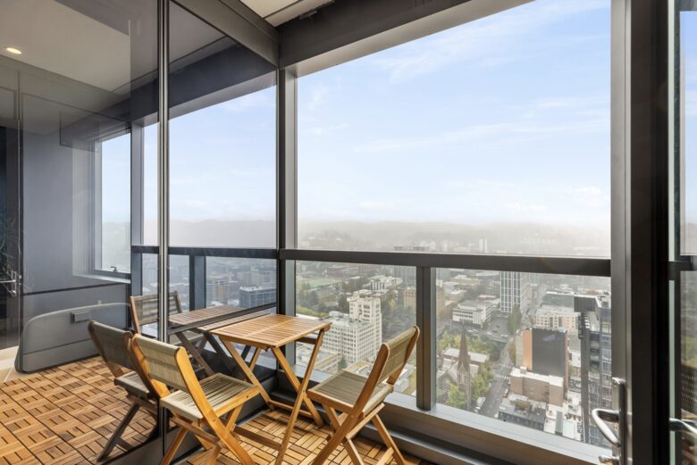 Covered patio allows smokers in this non smoking building.