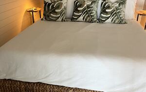 Master bedroom with California king bed