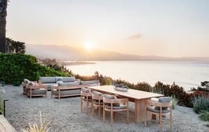 outdoor dining and lounge area; view south from backyard