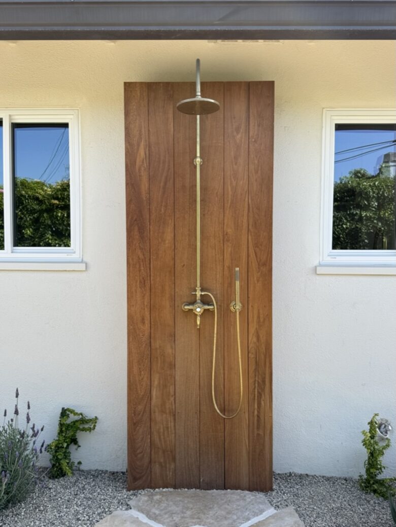 outdoor Ipe and brass shower