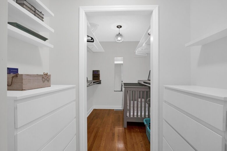 Primary Closet with Drawers. Crib if you need it
