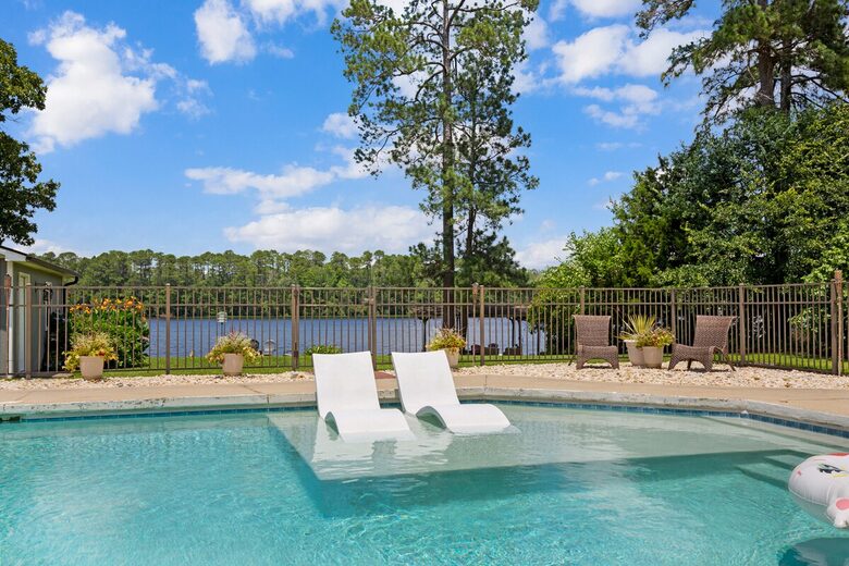 Enjoy lounging at the pool with the lake view