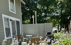 Wonderful back patio with grill and outdoor shower