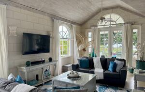 Living room with Caribbean Sea views