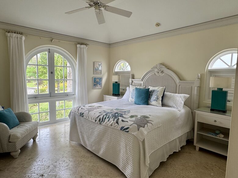 Guest bedroom with garden views