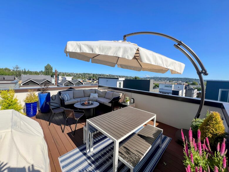 Roof top deck views; includes outdoor gas grill & firepit