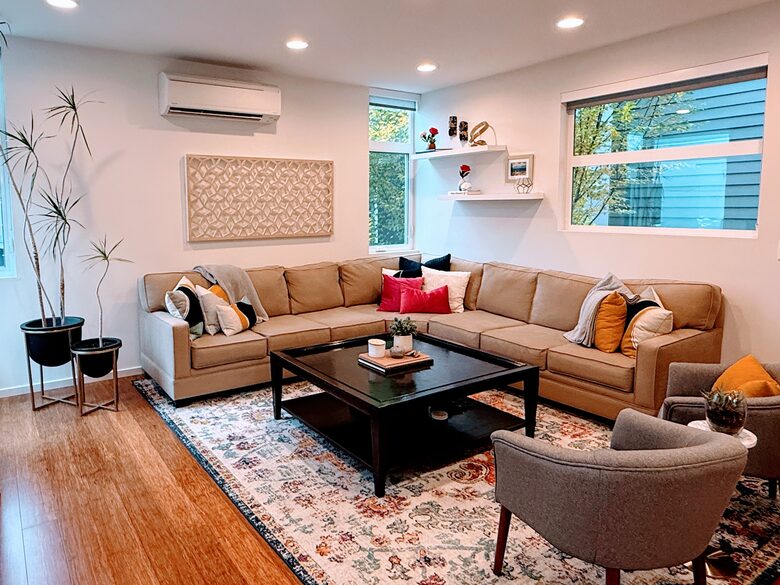 Host everyone - large sectional couch in living room