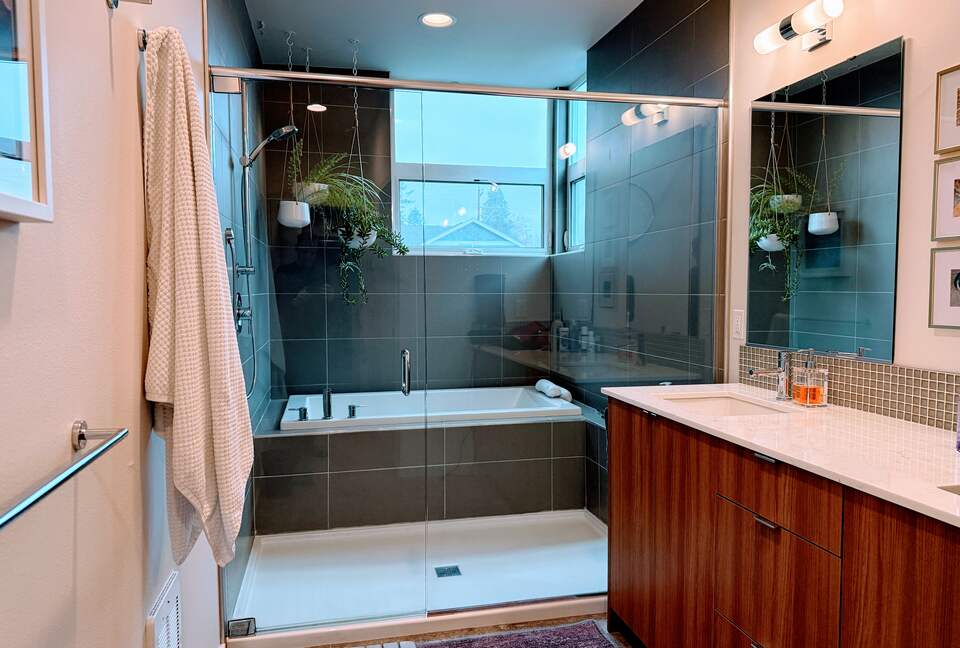 Primary bath with wet room and water closet