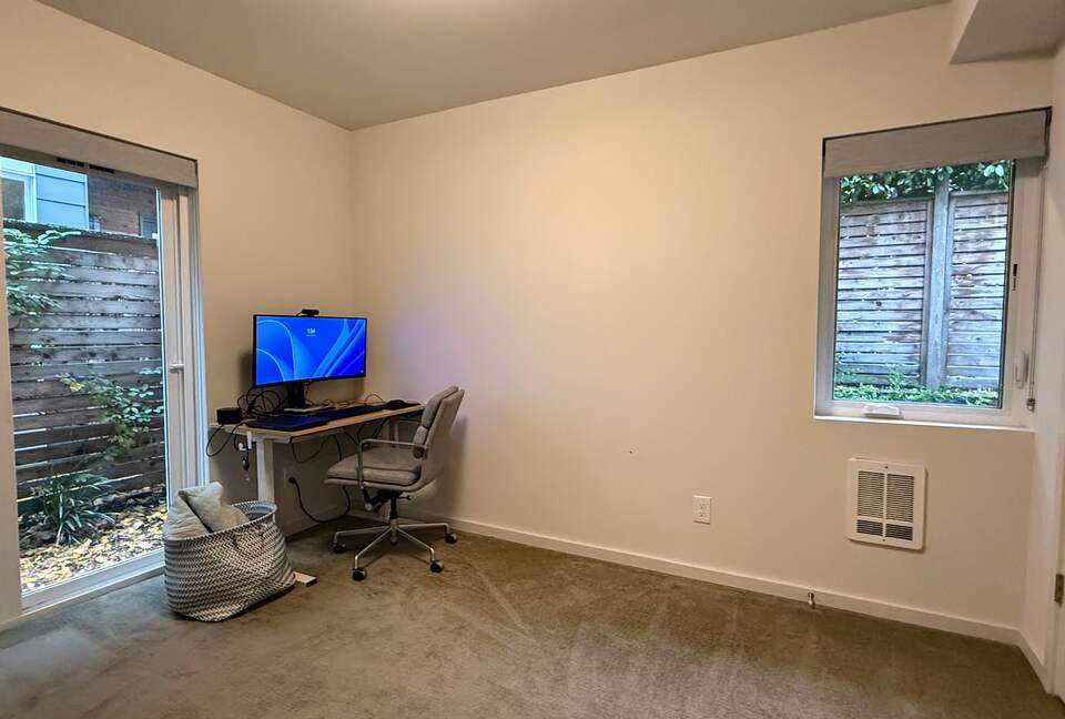 Office with free weights, space for air mattress
