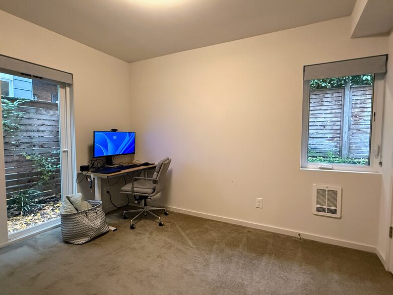 Office with free weights, space for air mattress