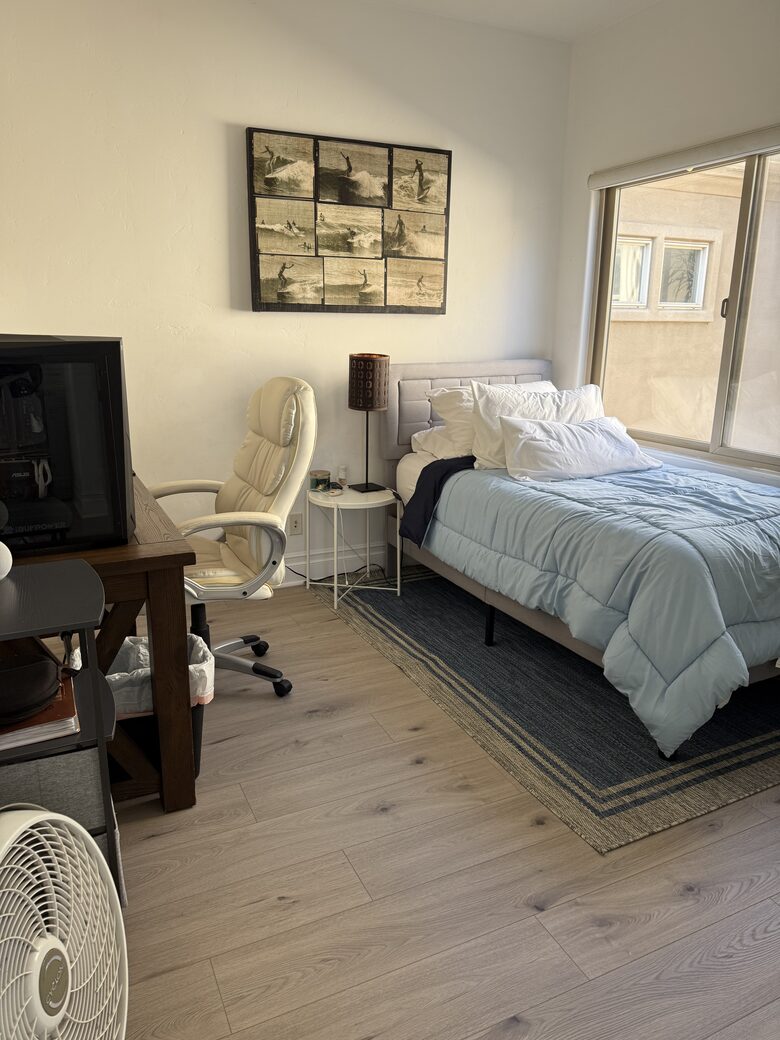 Bedroom/Office with Twin Bed, TV, Mini-Fridge and Desk