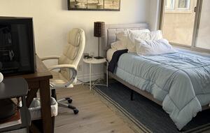 Bedroom/Office with Twin Bed, TV, Mini-Fridge and Desk